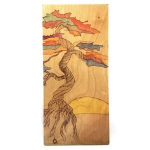 Modern Tree of Life Wood Wall Art Panel 5x11 Sticks and Lasers Nature Decor